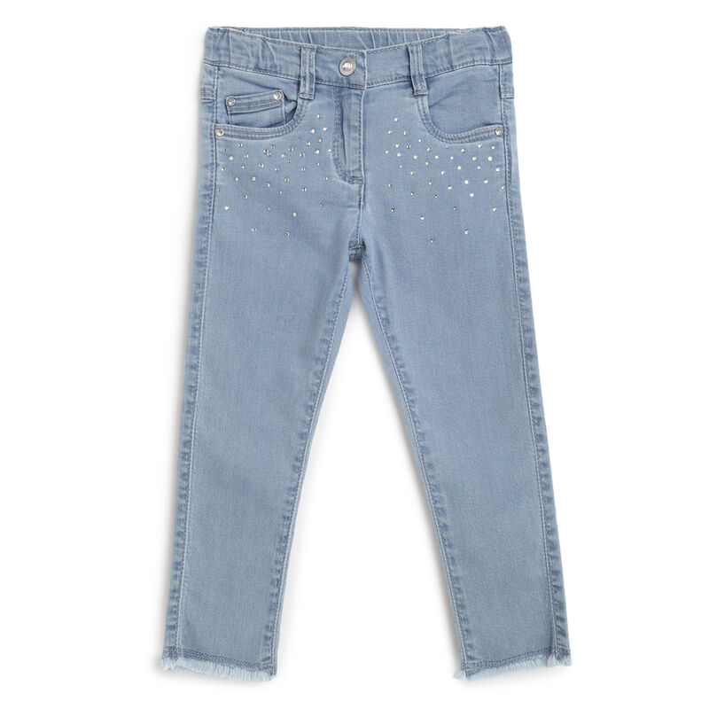Girls Medium Light Blue Solid Jeans image number 0
